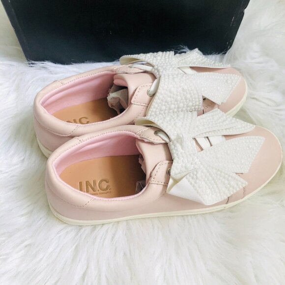 I.N.C Girl Kids Sneakers 4‎ M Pink Chloe Faux Leather Ribbon Casual Shoes NWB - Picture 4 of 7